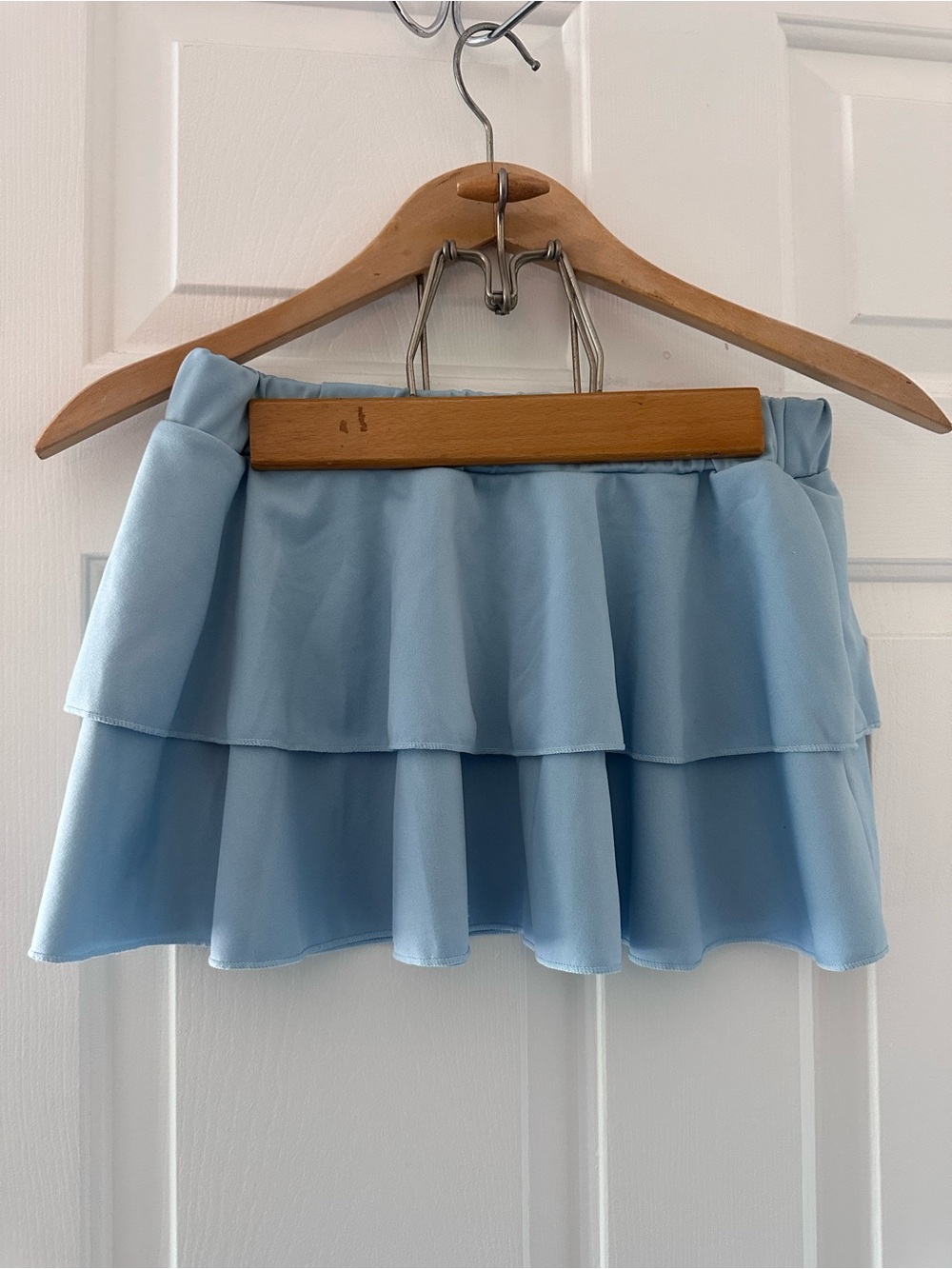 Light Blue Tiered Ruffle Mini Skirt